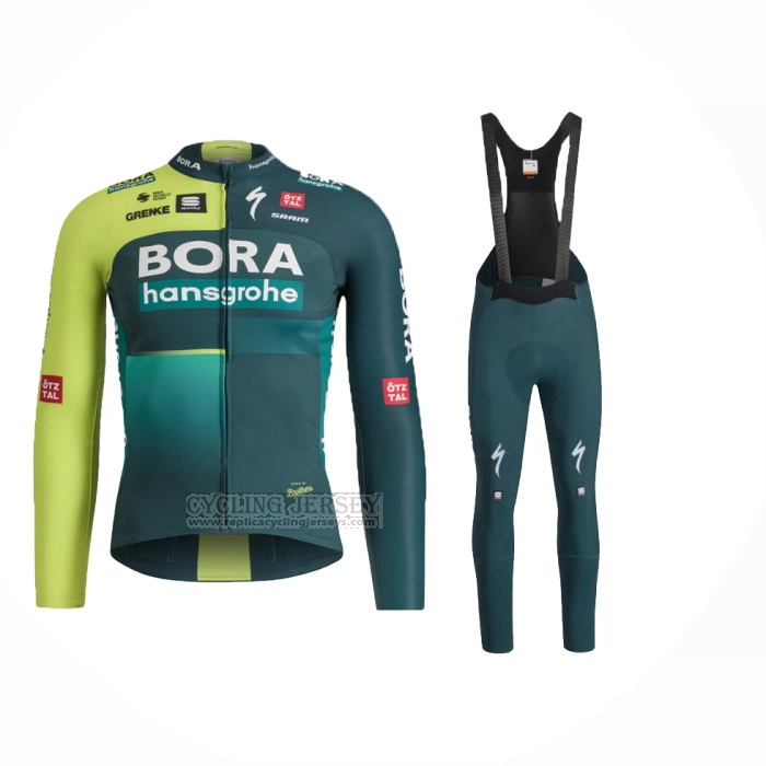 2024 Cycling Jersey Bora-Hansgrone Deep Green Long Sleeve And Bib Short
